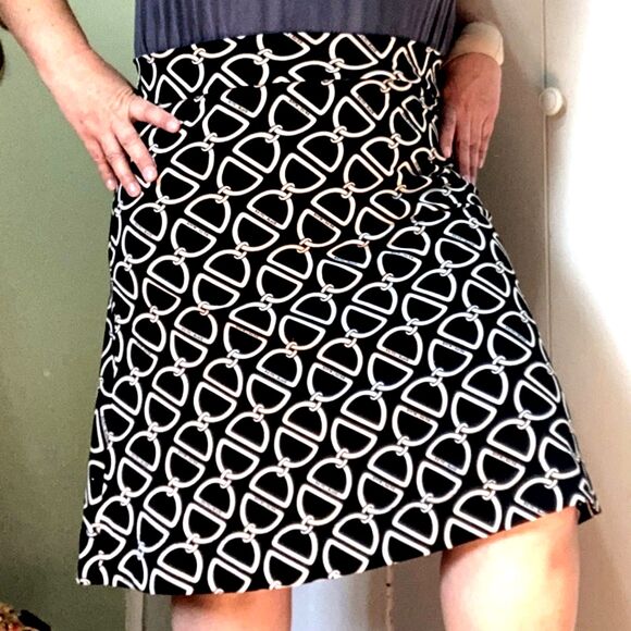 WHITE HOUSE BLACK MARKET Chain Black White A Line Career Business Skirt Medium - Picture 2 of 14